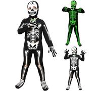 Lawnrden Skeleton Costume Kids, Toddler Skeleton Costume Full Body Glowing in Dark Long Sleeve with Gloves Spooky Halloween Costumes for Boys and Girls, M