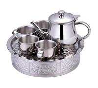 Lawnrden Small Stainless Steel Tea Set, Children's Tea Set Includes 330ml Long Spout Teapot with Filter Screen, 4Pcs 70ml Cups and Tray for Children Gifts