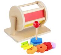 Lawnrden Spinning Drum with Stacking Rings Wooden Rainbow Baby Sensory Toys Developmental Educational Baby Safe Toddler Toys Birthday| Stacking Rings