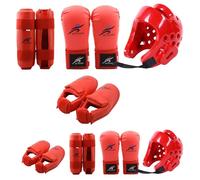 Lawnrden Taekwondo Sparring Gear, Karate Sparring Gear Protective Polyester Taekwondo Includes 1Pc Helmet, 1 Pair Gloves & 1 Pair Leg Guard, Also for Biking, Martial Art & More, Red, M