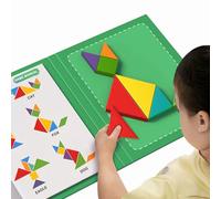 Lawnrden Tangrams for Kids Ages 4-8, Learning Games Wooden Magnetic Tangram Puzzle Book with 96 Challenges Blocks Tangrams for Kids Adult Challenge Educational Toy, On the Go Toys for, Boys, Girls