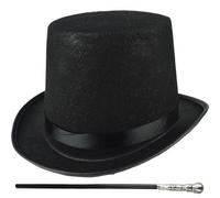 Lawnrden Top Hat Costume 2Pcs/Set Halloween Top Hat with Black Cane, Costume Accessory for Men Women Fancy Dress, Magician Cosplay, Steampunk Events, and Party Outfits| Black Cane