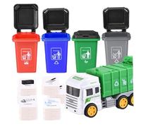 Lawnrden Trash Truck Toy, Classification Game Garbage Truck Toys with 4 Rear Loader Trash Cans and Garbage Illustrated Flash Cards, Waste Management Recycling for Kids| Toys for Toddlers 1-3