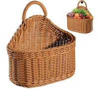 Lawnrden Wall Baskets for Plants, Wall Baskets with Handle Rustic Woven Hanging Basket Washable Ventilated 8.3x7.5x3.9in Heavy Duty Hanging Basket for Door, Plant, Cafe, Kitchen, Garden, Brown