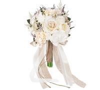 Lawnrden Wedding Bouquets for Bride, Wedding Bouquets for Bride, Throw Toss Artificial Rose Bouquet, White Champagne Bridal Bouquet for Bridesmaid Ceremony & Anniversary
