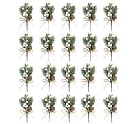 Lawnrden White Berry Stems Christmas Berries Picks Artificial Pine Branches for Xmas Flower Ornaments 20PCS |Plastic door decoration