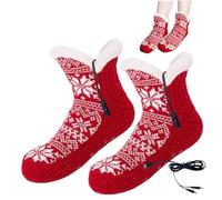 Lawnrden Winter Socks, Heated Socks 1 Pairs USB Free Size Christmas Flower Pattern Electric Knitted Breathable Soft Winter Thermal for Home Floor
