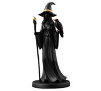 Lawnrden Witch Statue 7.9" Balck Witch Figurine with Scepter & Crow Resin Wicked Halloween Decorations for Desk Tabletop Home Decor| Halloween Statue
