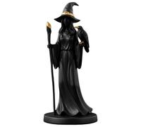 Lawnrden Witch Statue 7.9" Balck Witch Figurine with Scepter & Crow Resin Wicked Halloween Decorations for Desk Tabletop Home Decor