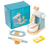 Lawnrden Wooden Blender Toys Play Set, Wooden Mixer Toy for Kids, Natrual Play Kitchen Set with Accessories, Pretend Bake Cookies Playset for Toddler Girls and Boys