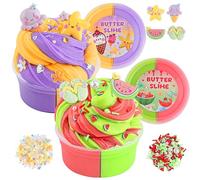 LAWOHO 2 Beach Butter Slime Kit, Two-Toned Butter Slime with 6 Packs Slime Add Ins, Fluffy Slime Kits for Girls & Boys Slime Party Bag Fillers, Slime Making Kit for Birthday Halloween Christmas Easter