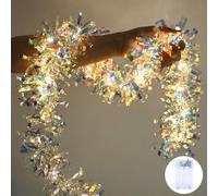 LAWOHO 2 Pack 6.5FT Christmas Tinsel Garland with Lights, Shiny Iridescent Foil Garland for Christmas tree, Wedding Birthday Party Supplies, New Year Holiday Parties, Indoor Outdoor Hanging Home Decor