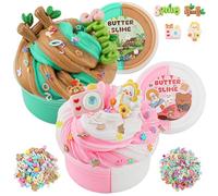 LAWOHO 2 Yard Butter Slime Kit, Two-Toned Butter Slime with 6 Packs Slime Add Ins, Fluffy Slime Kits for Girls & Boys Slime Party Bag Fillers, Slime Making Kit for Birthday Halloween Christmas Easter