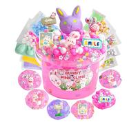 LAWOHO 300ml Bunny Kids Slimes, Pink Clear Slime Kit with 9 Packs Cute Add-Ins, Slime Kits for Girls & Boys Party Bag Fillers, Birthday Halloween Christmas Easter Gifts, Slime Making Kit for Kids
