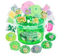 LAWOHO 300ml Frog Clear Slime Kit - Green With 9 Packs Clay Add-Ins, Butter Slime for Girls & Boys Party Bag Fillers, Making Kit for Birthday Halloween Christmas Easter