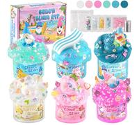 LAWOHO 6 Pack Mermaid Gnomes Slimes, Pink & Blue Slime Kit for Kids with Cloud, Clear, Butter & Water Slime, Fluffy Slime Party Favors, Slime Kits for Girls & Boys Birthday Halloween Christmas Easter