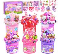 LAWOHO 6 Pack Pink Slimes, Clear Butter Cloud Slime kit for Girls & Boys, Non-Stick Slime for Kids Party Favors Toys with Cute Add-Ins, Birthday Easter Valentines Day Gifts for Kids Slime Making Kit