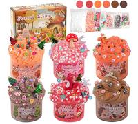 LAWOHO 6 Packs Autumn Slime Kit - Cloud Slime, Butter Slime & Clear Slime, Crunchy Slime with forest Slime Add-ins, Fluffy Slime Kits for Girls & Boys Slime Party Bag Fillers, 360ml Slime Making Kit