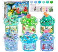 LAWOHO 6 Packs Dinosaur Slime Age 3+ for Kids - Clear, Butter, Cloud Slime Making Kit with Glow in The Dark Add-ins, Super Soft and Non-Sticky, 360ml Blue & Green Easter Slimes Party Favor for Girls & Boys