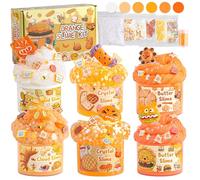 LAWOHO Bread Slime Kit, 6 Packs Gradient Orange Slime - Cloud Slime, Butter Slime & Clear Slime, Crunchy Slime for Kids Party Favors, Non Stick Slime for Kids Birthday Halloween Christmas Easter Gifts