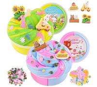 LAWOHO Butter Slime Kit, Two-Toned Butter Slimes with 6 Packs Picnic Add-Ins, Fluffy Slime Kits for Girls & Boys Party Bag Fillers, Birthday Halloween Christmas Easter Gifts, 2X120ML Slime for Kids