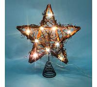 LAWOHO Christmas Tree Topper Star Rustic Rattan Natural Star Treetop 10 inch Farmhouse Xmas Tree and Holiday Seasonal Decoration Fit for General Size Christmas Tree