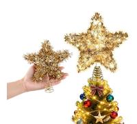 LAWOHO Christmas Tree Topper Tinsel Star, Vintage Christmas Decor, Mini Shiny Golden 6 Inch Christmas Tree Decoration with 6H Timer, 20 Warm Lights for Xmas Tree, Holiday & Party, Indoor Home