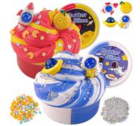 LAWOHO Galaxy Slime Kit - 2x120ml Two-Toned Butter Slime with 6 Pack Add-Ins, Fun Fluffy Slime Kit for Kids' Party Bag Fillers