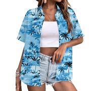 LAWOZZOS Hawaiian Shirts for Women Floral Blouse Tropic Button Down Shirt Summer Beach Short Sleeve Tops