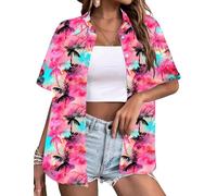 LAWOZZOS Hawaiian Shirts for Women Floral Blouse Tropic Button Down Shirt Summer Beach Short Sleeve Tops
