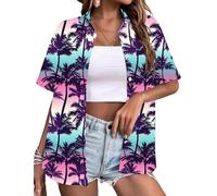 LAWOZZOS Hawaiian Shirts for Women Floral Blouse Tropic Button Down Shirt Summer Beach Short Sleeve Tops