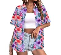 LAWOZZOS Hawaiian Shirts for Women Floral Blouse Tropic Button Down Shirt Summer Beach Short Sleeve Tops