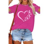 LAWOZZOS Women's Pink Ribbon Breast Cancer Awareness T-Shirt | Round Neck Short Sleeve Inspirational Graphic Tee for Survivors & Supporters，Perfect for Daily Wear & Awareness Events