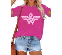 LAWOZZOS Women's Pink Ribbon Breast Cancer Awareness T-Shirt | Round Neck Short Sleeve Inspirational Graphic Tee for Survivors & Supporters，Perfect for Daily Wear & Awareness Events