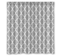 Lawrence Eco Friendly Grey Moroccan Tile Quatrefoil Pattern Printed Fabric Shower Curtain With Hooks Polyester Waterproof Bathroom Curtains 66x72 inch