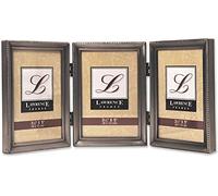Lawrence Frames 11535T Antique Pewter Hinged Triple 3x5 Picture Frame - Beaded Edge Design