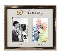 Lawrence Frames 4x6 Double Gold Beaded Metal 50th Anniversary Picture Frame, Then and Now