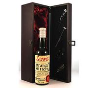 Law's Orange Bitters 1950's (1/2 bottle) in a silk lined box with four wine accessories, 1 x 375ml