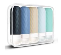 Laxen 5 Pack Travel Bottles for Toiletries with Labels, 100ML Silicone Travel Bottles Set with Clear Zipper Toiletry Bag, Leakproof Refillable Squeeze Travel Size Containers for Shampoo Conditioner