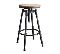 LAXF-Chairs Industrial Adjustable Height Round Retro Vintage Stylish Water Pipe Pub Kitchen Bar Stool (Black, Wooden Seat, 1 Pack)