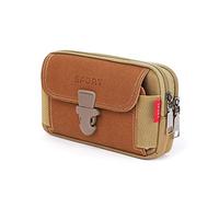 LAXIAY Men's Mobile Phone Sports Bag,Canvas Belt Bag Phone Wallet Purse,Outdoor Sports Bum Pouch Casual Mobile Phone Pocket (Khaki,A)
