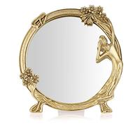 Laxioriew 2 in 1 Antique Gold Resin Frame Decorative Tabletop Dressing Mirror with Stand - Vintage Beauty Frame Small Oval Cosmetic Mirror for Wall Decor