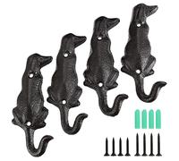 Laxioriew Pack of 4 Vintage Cast Iron Dog Wall Decorative Hook with Screws, Heavy Duty Rustic Wall Garage Hook Puppy Retro Wall Animal Hanger Hook for Robes, Towels, Coats, Bags and Cloths