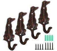 Laxioriew Pack of 4 Vintage Cast Iron Dog Wall Decorative Hooks with Screws, Heavy Duty Rustic Wall Garage Hooks for Robes, Towels, Coats, Bags and Cloths