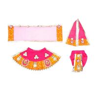 Laxmi Ganesh Dress vastra Poshak Cloth Lehenga Chunari Dhoti Puja Item samgari Radha Krishna Dress for Laxmi Durga Devi Idol Statues Indian Traditional Navratri Festival (Size:-3")(Orange,Pink)