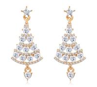 LAXPICOL Christmas Tree Earrings With S925 Sterling Silver Post For Women,Sparking White Rhinestone Golden Christmas Earrings Jewelry Gifts For Christmas-Gold