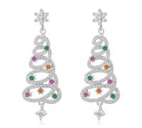 LAXPICOL Christmas Tree Earrings With S925 Sterling Silver Post, Shiny Silver Christmas Earrings For Women, Color Cubic Zirconia Christmas Earrings Jewelry Gift For Women/Teen Girls(Silver)