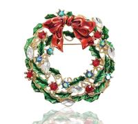 LAXPICOL Christmas Wreath Brooch for Women Flower Merry Christmas Brooch Fashion Green Red Spakly Austrian Crystal Winter Brooch Pin, crystal, no gemstonne