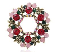 LAXPICOL Christmas Wreath Brooch for Women Flower Merry Christmas Brooch Fashion Green Red Spakly Austrian Crystal Winter Brooch Pin, crystal, no gemstonne