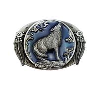 LAXPICOL Fashion Vintage Retro Wolf Belt Buckle For Men Western Cowboy Blue Enamel Grey Tone, Blue, Medium
